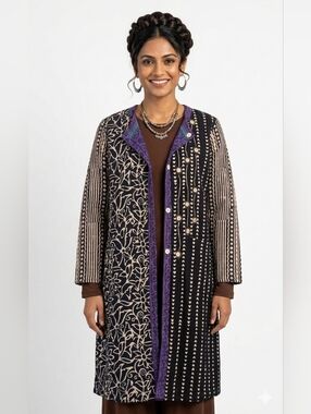 Boho Reversible Ethnic Embroidery Block Print Cotton Kantha Duster Shirt Coat